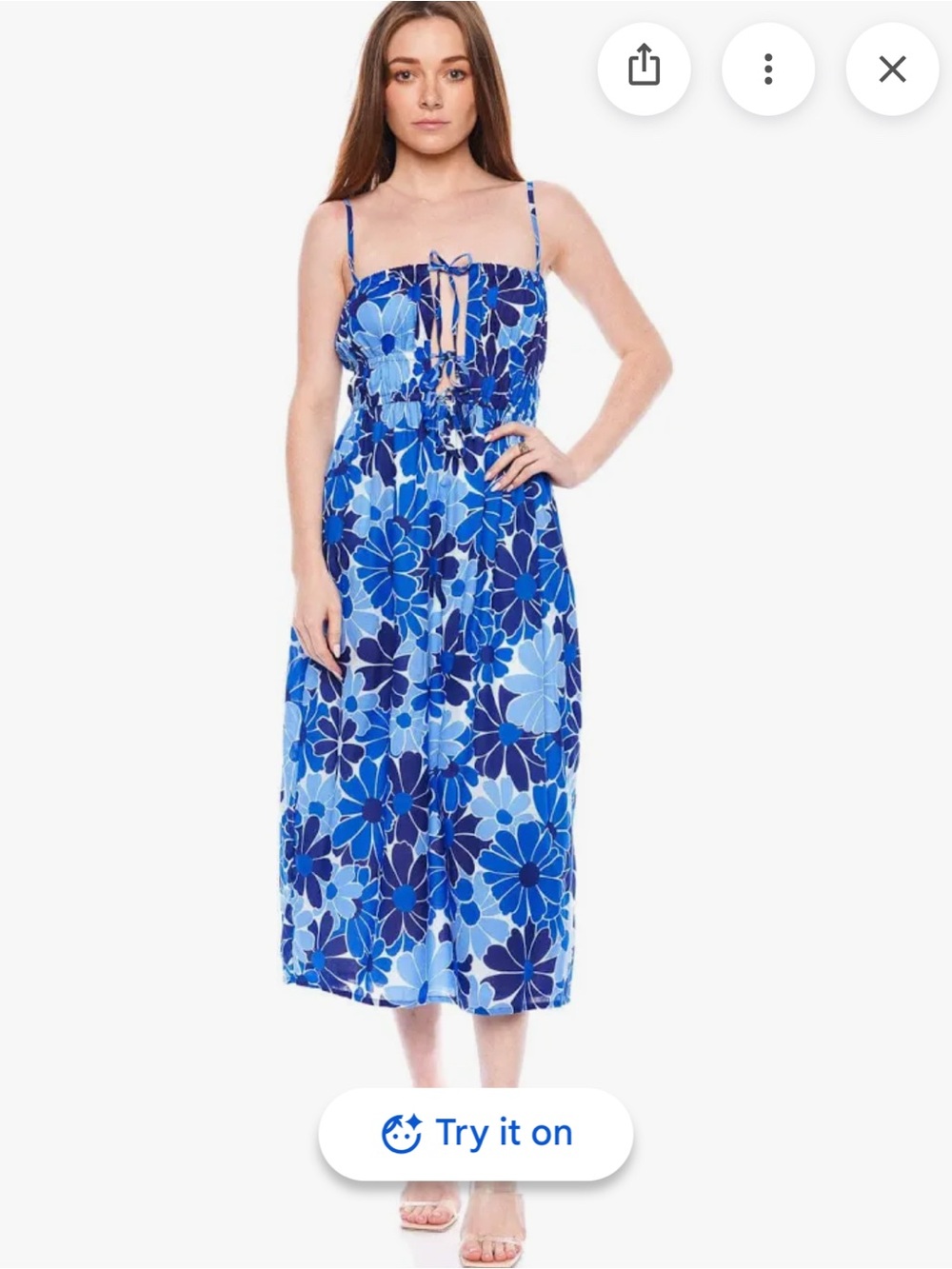 Faithful the Brand NWT Blue Floral Midi Sundress with Tie Front